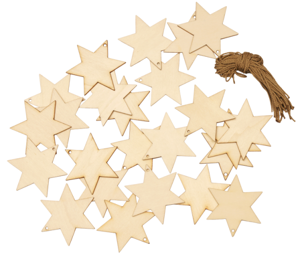 Holzanhänger Sterne 24tlg - Weihnachstanhänger