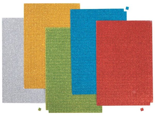 5 Moosgummi Mosaik Glitzer, Glitter Platten - selbstklebend, klebend