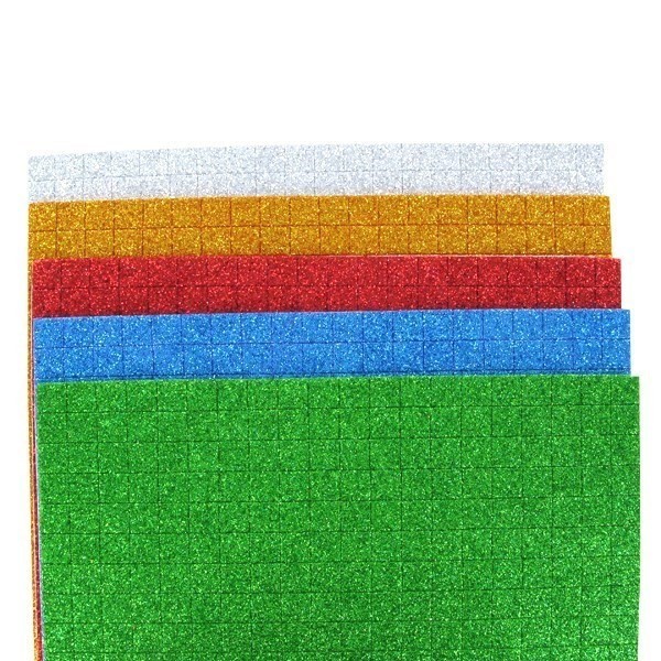 5 Moosgummi Mosaik Glitzer, Glitter Platten - selbstklebend, klebend