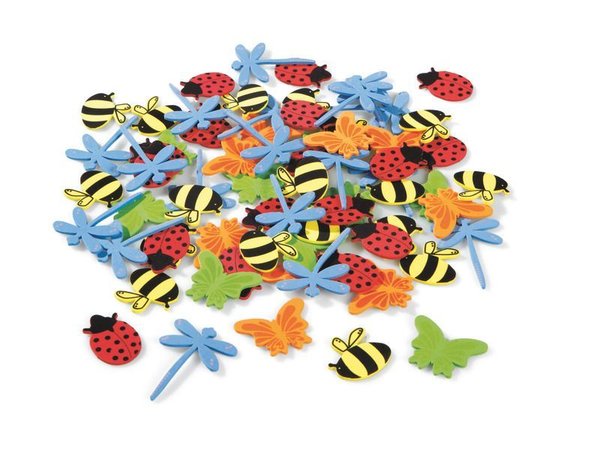 72 Moosgummi Formen selbstklebend, Marienkäfer, Schmetterling, Libelle, Biene